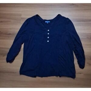 Womens Democracy Navy Tab Cuff‎ Elbow Button Top Shirt